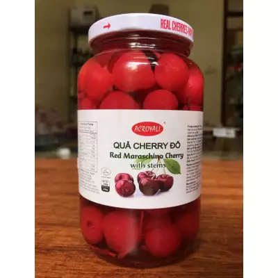 Acroyali Red Maraschino Cherry With Stems In Jar- 500g