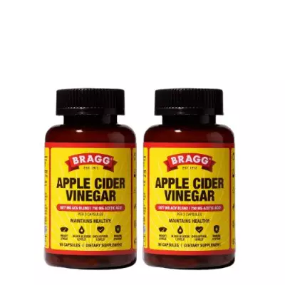 Bragg Apple Cider Vinegar 1877 MG ACV Blend l 750 MG Acetic Acid 2 Pack- 90 Capsules l Dietary Suppliment