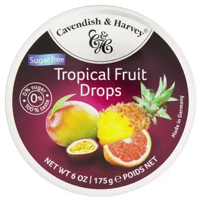 Cavendish & Harvey Sugar Free Tropical Fruit Drops In Tin- 175g (6 OZ)