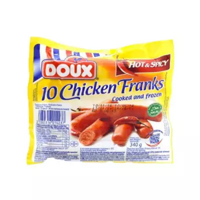 Doux Chicken Franks Hot & Spicy Flavour Sausages 10 Pc's- 340 G