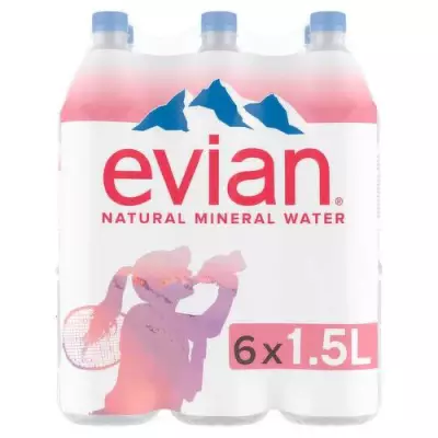 Evian Natural Mineral Water Multipack, 6 x 1.5 L