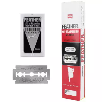 FEATHER Hi-Stainless Double Edge Platinum Coated Razor Blades- 100 Pcs