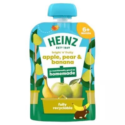 Heinz Bright 'N' Fruity Apple, Pear & Banana Pouch 6+ Months Baby Food (UK)- 100g