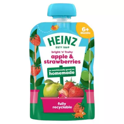Heinz Bright 'N' Fruity Apple & Strawberry Pouch 6+ Months Baby Food (UK)- 100g
