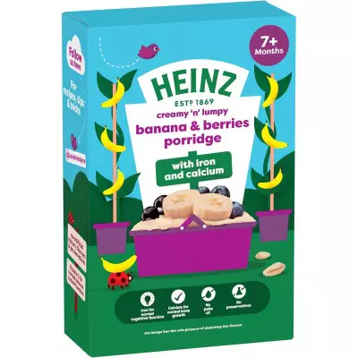 HEINZ Creamy 'n' Lumpy Banana & Berries Porridge Porridge With Iron & Calcium (7M+)- 200g