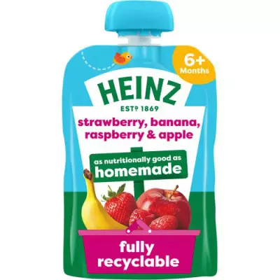 Heinz Fruit Pouch Strawberry Banana Raspberry & Apple(6+ Months )-100g