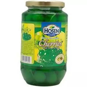 Hosen Green Maraschina Cherries with stems in syrup 737g