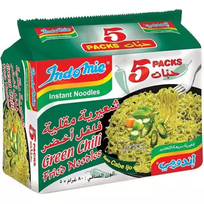 Indomie Green Chilli Fried Noodles, 5 X 80G (Pack Of 1)
