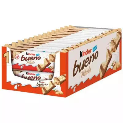 Kinder Bueno White Chocolate With Milk & Hazelnuts 2X Bars (39g X 30Packs)- 1170g