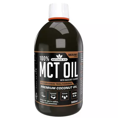 Natures Aid 100% MEDIUM-CHAIN TRIGLYCERIDES (MCT) Premium Coconut Oil With Hazelnut Flavour- 500ml