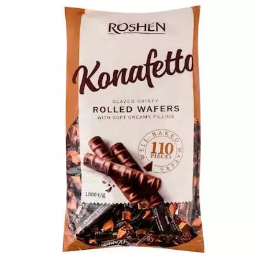 Roshen Konafetto Glazed Crispy Rolled Wafers With Soft Creamy Filling 110 Pieces- 1000g