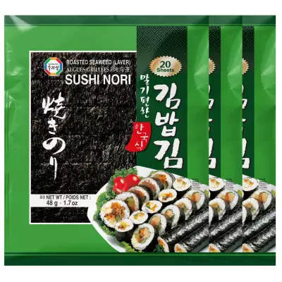 ​Surasang Premium Nori Sheets for Sushi & Gimbap​ - Korean Roasted Seaweed Sheets, Pack Of 3, 60 Sheets - 48g (1.7 oz) X 3