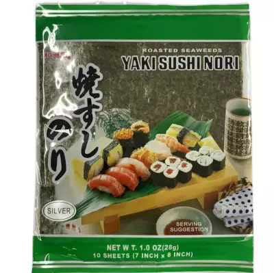 Yaki Sushi Nori Roasted Seaweeds 10 Sheets (7 INCH X 8 INCH) SILVER- 28g (1.0 OZ)